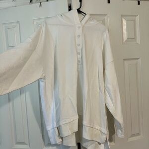 Aerie White Hooded Button-Up Top